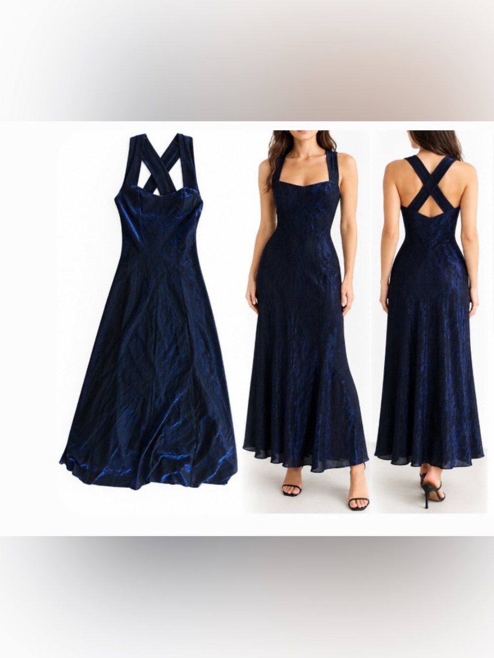 Vintage 90s All That Jazz Navy Blue Velvet Maxi Dress Y2K Formal size 5/6